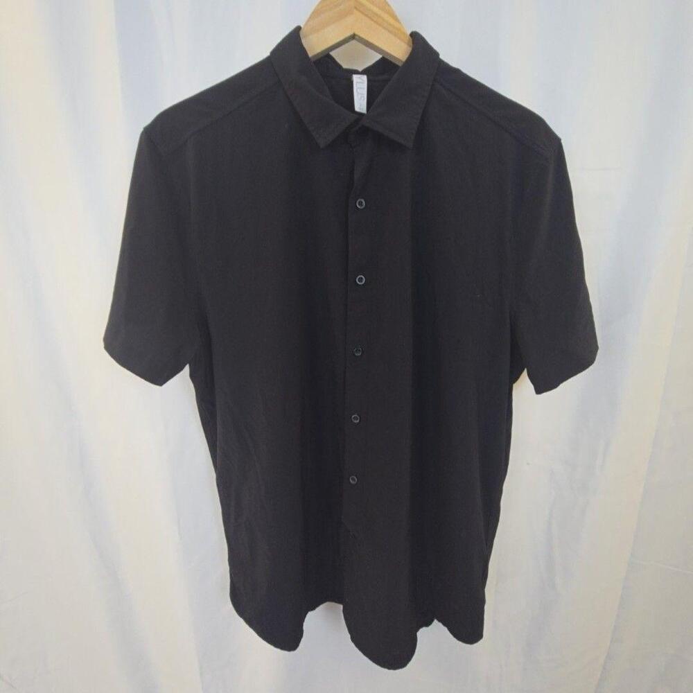 Stylus Shirt Mens Large Black Short Sleeve Button Up Stretch Woven Casual